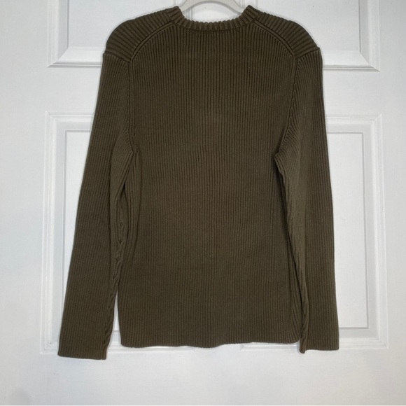 Vintage Express Olive Green Ribbed Knit Heavy Sweater Lace Up Neck Size XL - Picture 5 of 8